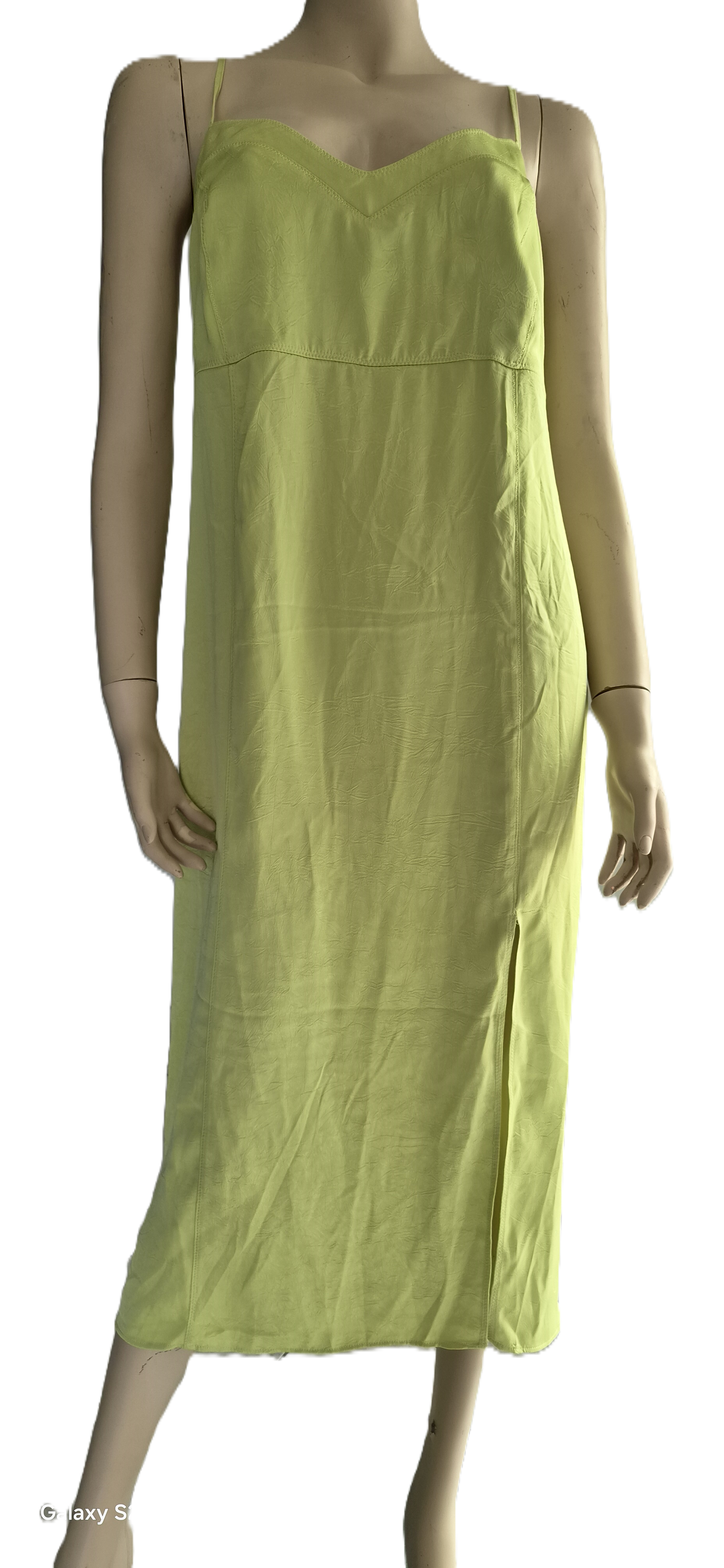 Robe Midi H&M Vert Citron — Dos Nu Col Cœur — XL — Neuve avec étiquette
