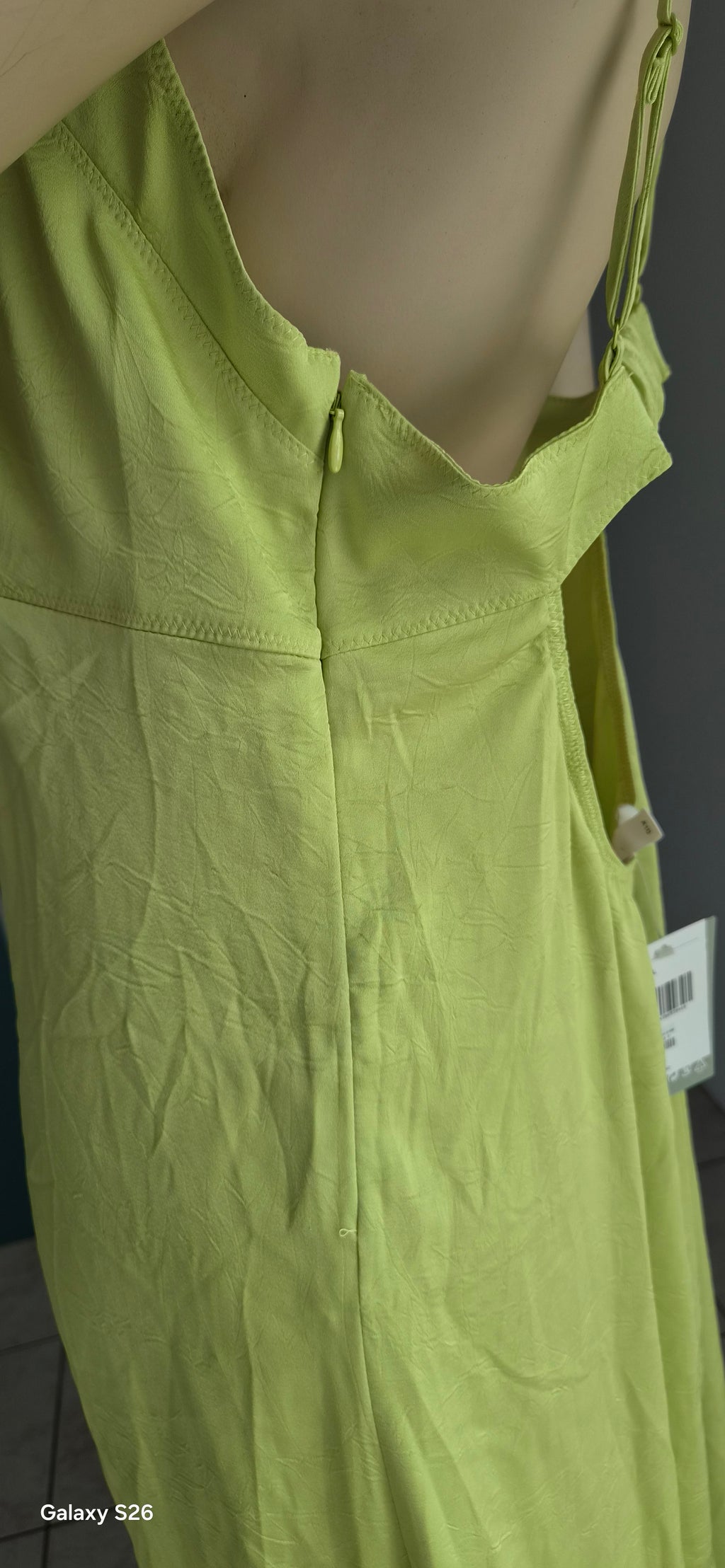 Robe Midi H&M Vert Citron — Dos Nu Col Cœur — XL — Neuve avec étiquette