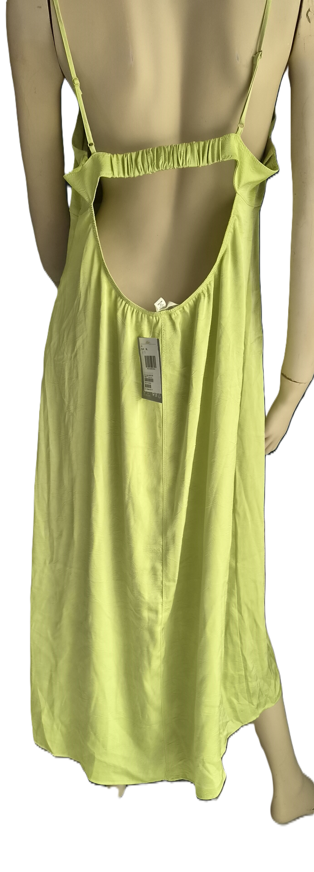Robe Midi H&M Vert Citron — Dos Nu Col Cœur — XL — Neuve avec étiquette