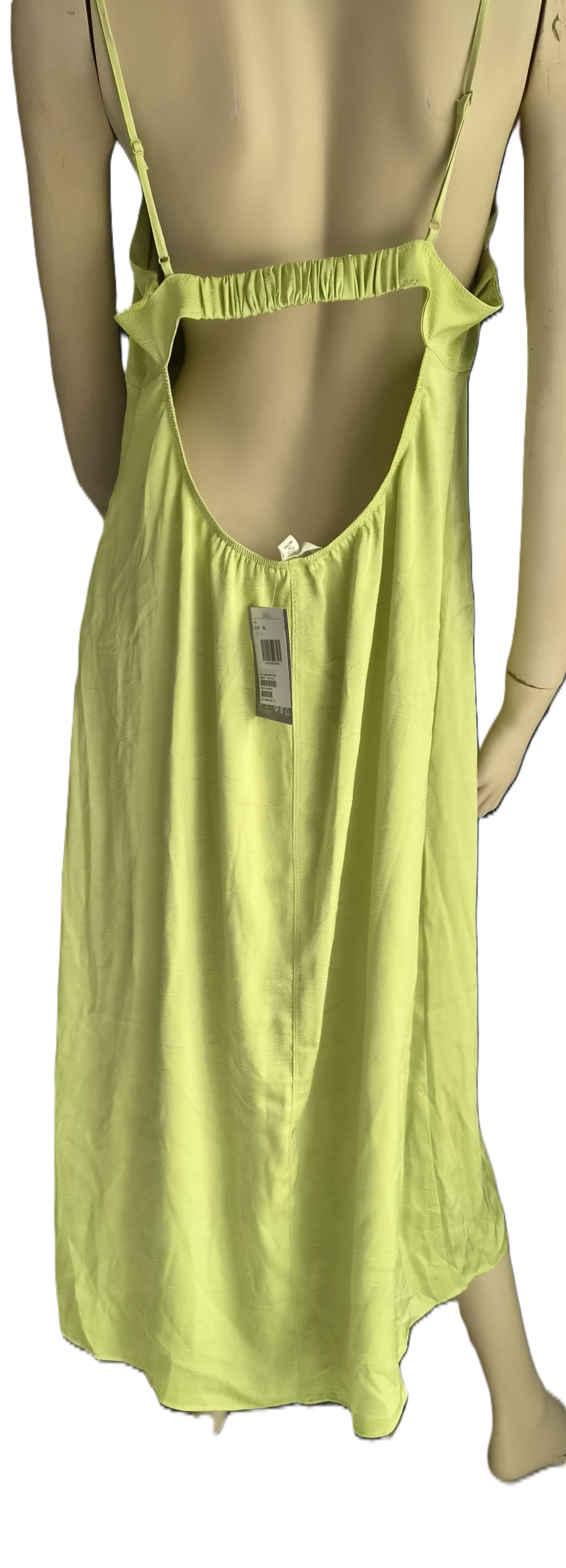 Robe Midi H&M Vert Citron — Dos Nu Col Cœur — XL — Neuve avec étiquette