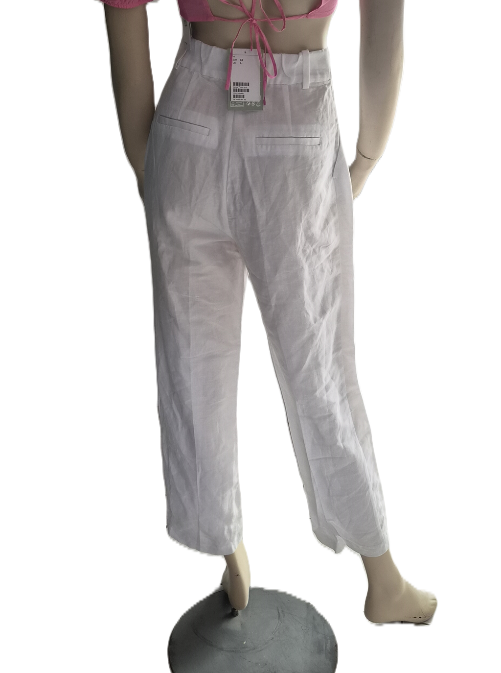 Pantalon H&M Linen Blend Blanc Taille Haute — EUR 34 — Neuf avec étiquette