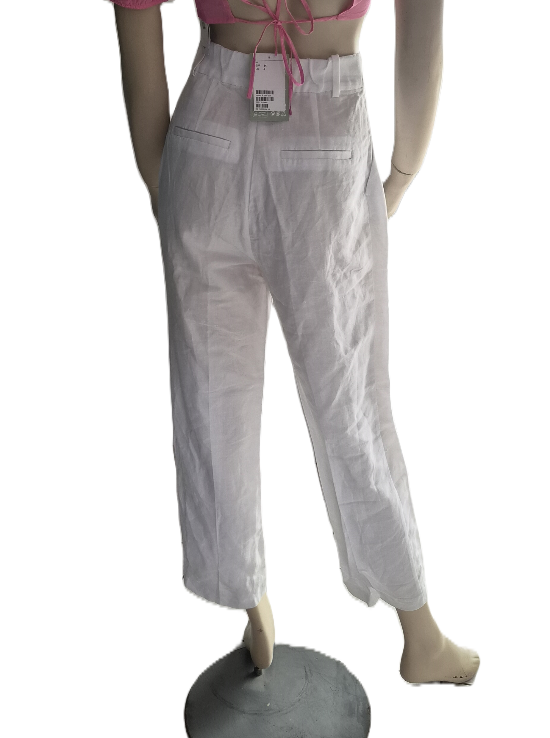 Pantalon H&M Linen Blend Blanc Taille Haute — EUR 34 — Neuf avec étiquette