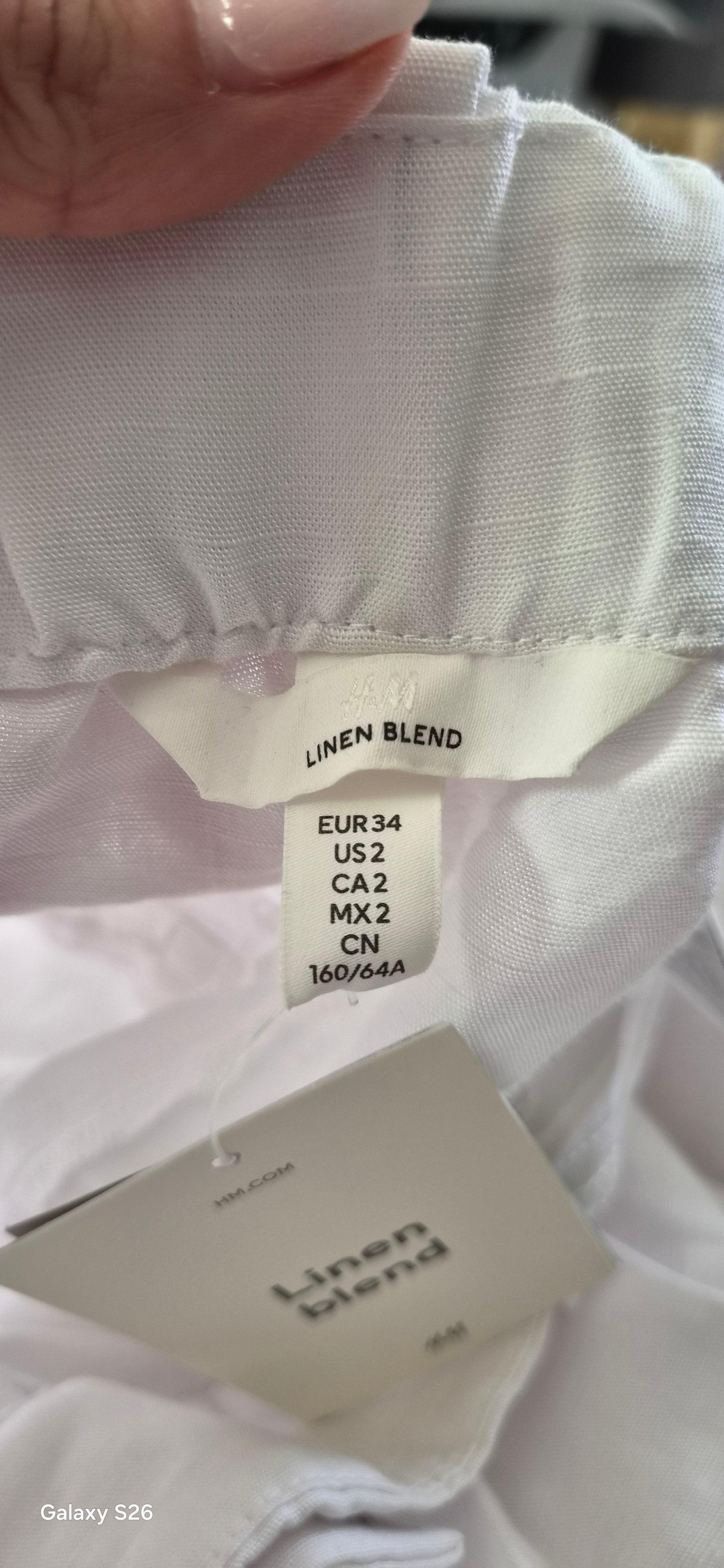 Pantalon H&M Linen Blend Blanc Taille Haute — EUR 34 — Neuf avec étiquette