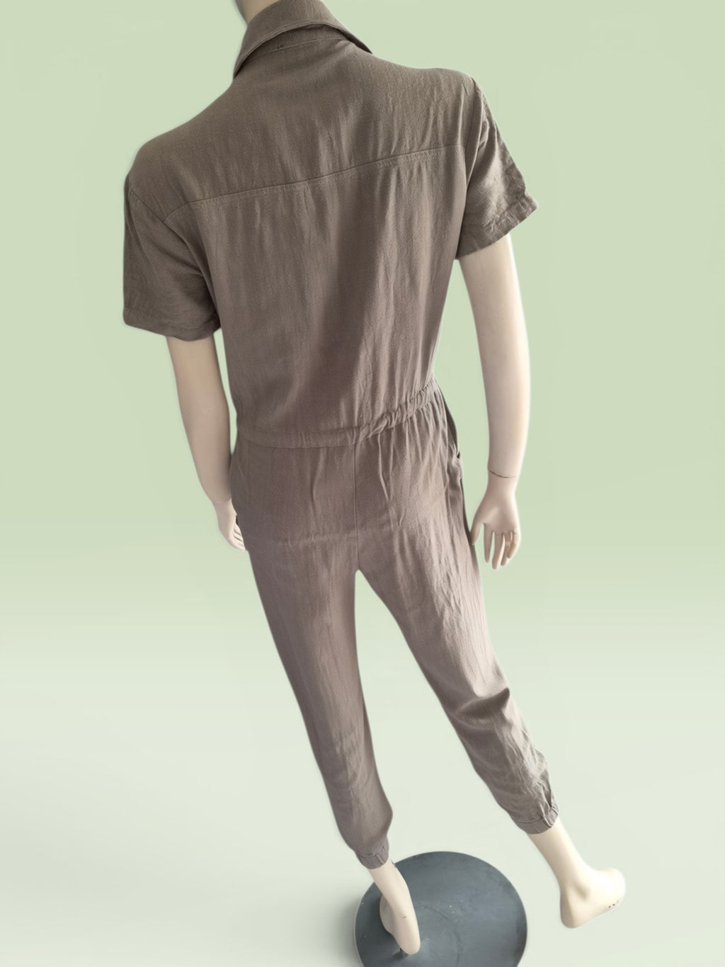 Combinaison Utilitaire Taupe Lin Viscose — Col Chemise Manches Courtes Jogger — S — Très bon état