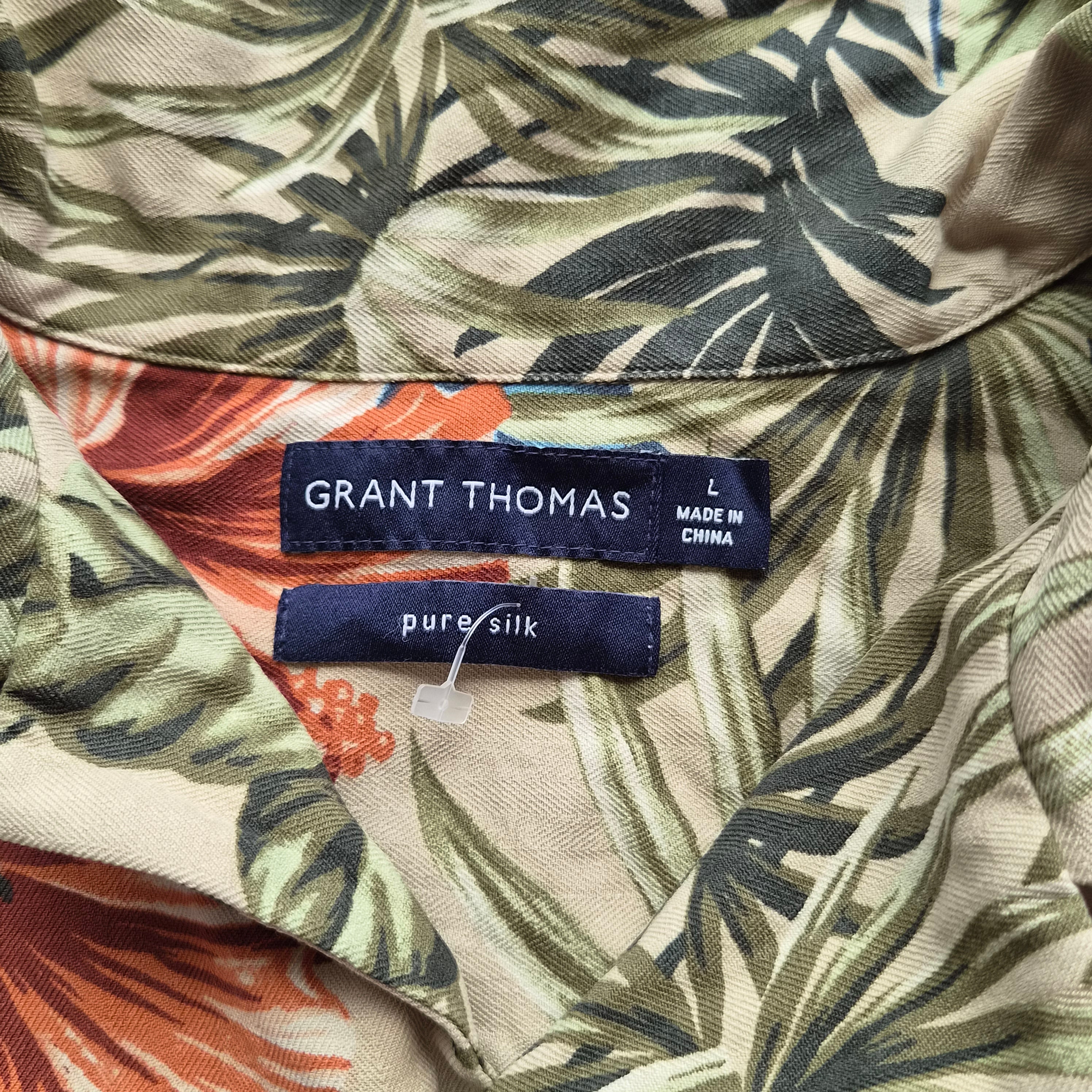 Chemise Hawaïenne Vintage Grant Thomas - Hibiscus & Feuilles Tropicales - Soie - L