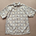 Chemise hawaïenne vintage Tommy Bahama - motif géométrique abstrait tons beige crème - 100% soie - taille M