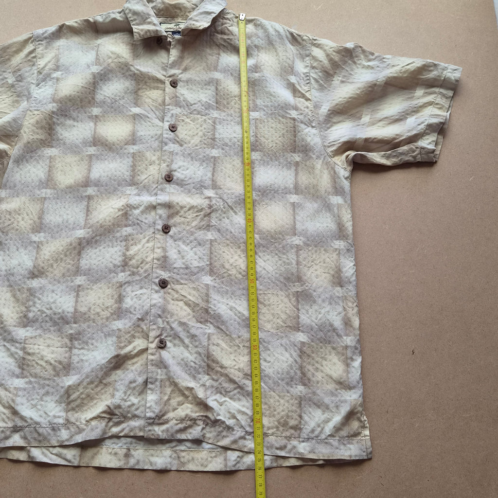 Chemise Hawaïenne Vintage Tommy Bahama - Motif Géométrique Abstrait Beige - Soie - M