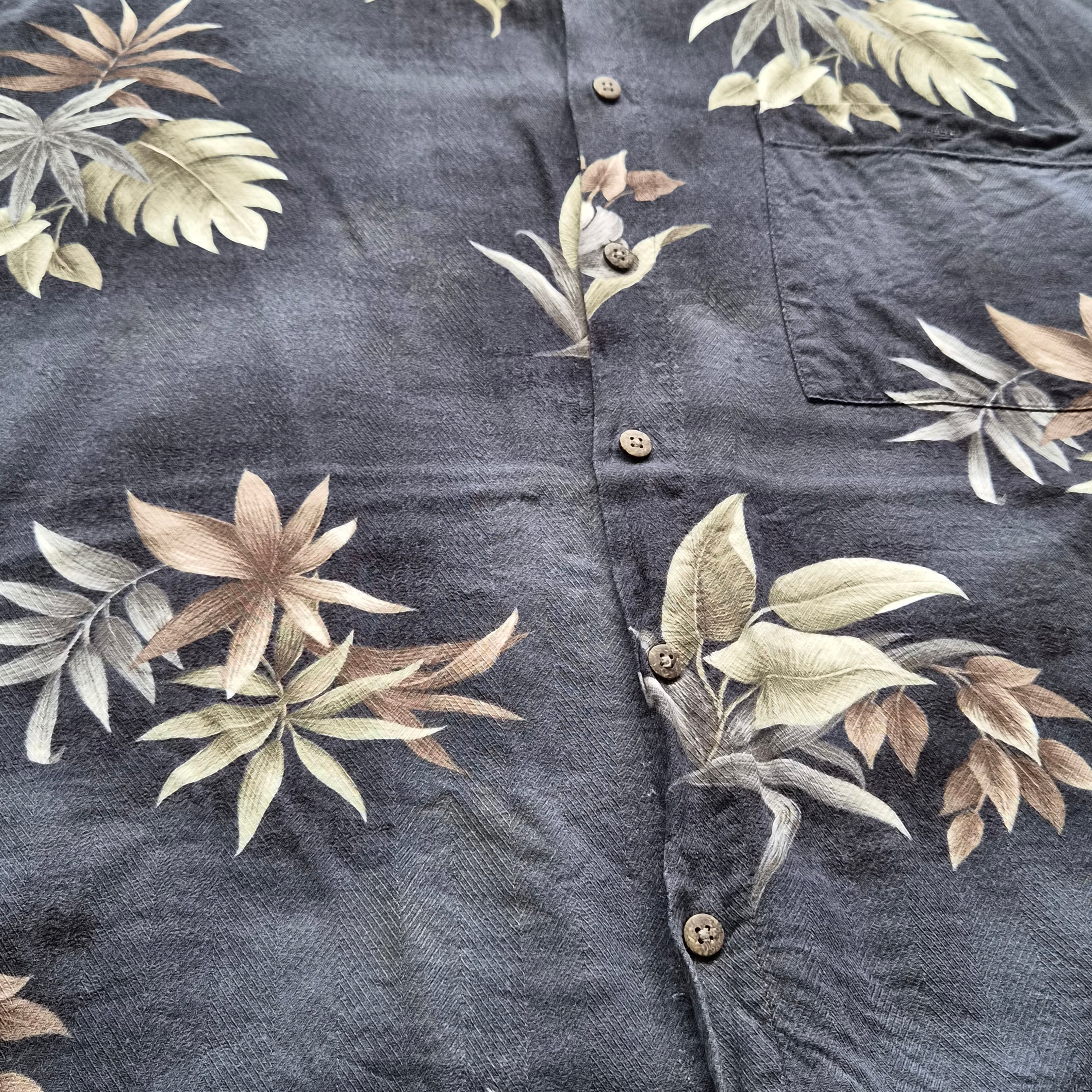 Chemise Hawaïenne Vintage Campia Moda - Feuilles Tropicales Ardoise - XL