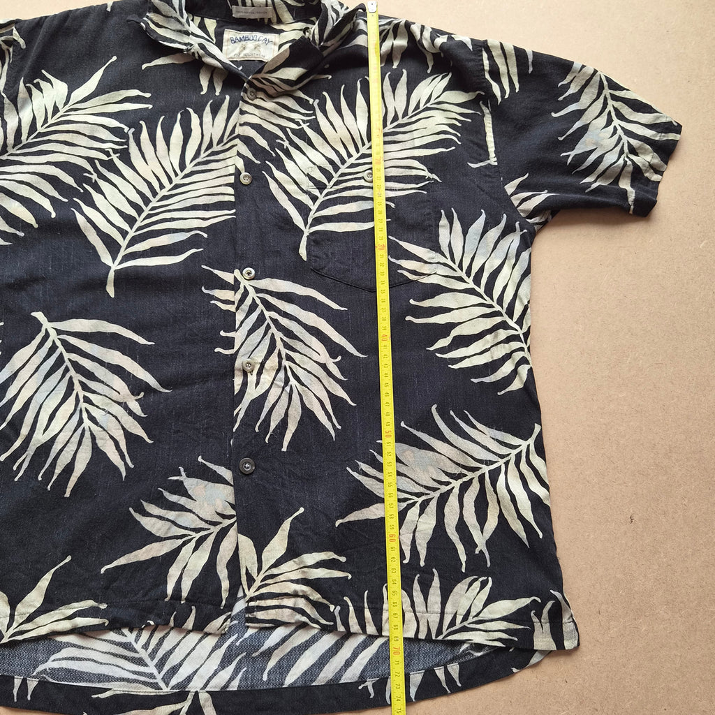 Chemise Hawaïenne Vintage Bamboo Cay - Feuilles de Palmier Noir / Beige - XL