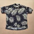 Chemise hawaïenne vintage Bamboo Cay - feuilles de palmier blanc sur fond noir - taille XL