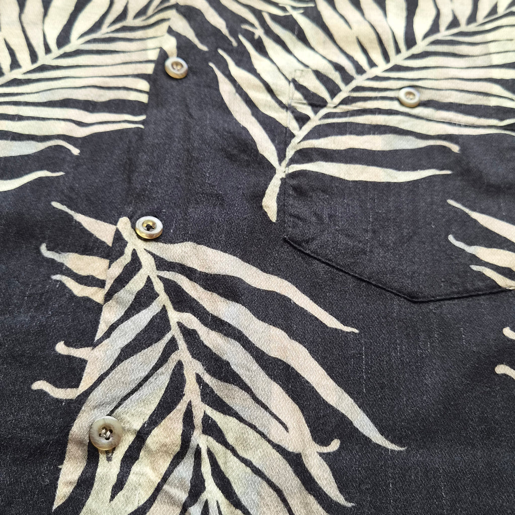 Chemise Hawaïenne Vintage Bamboo Cay - Feuilles de Palmier Noir / Beige - XL