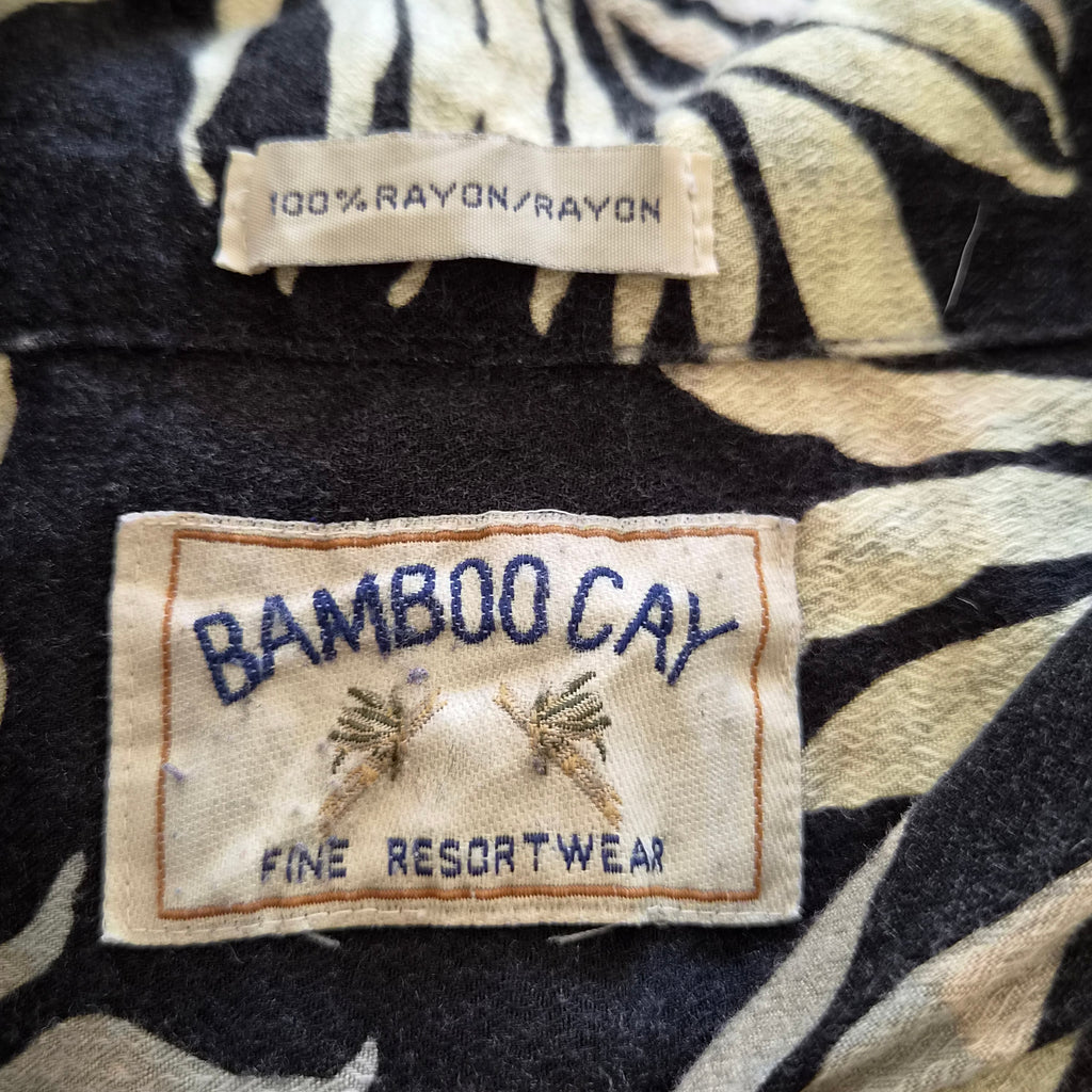 Chemise Hawaïenne Vintage Bamboo Cay - Feuilles de Palmier Noir / Beige - XL