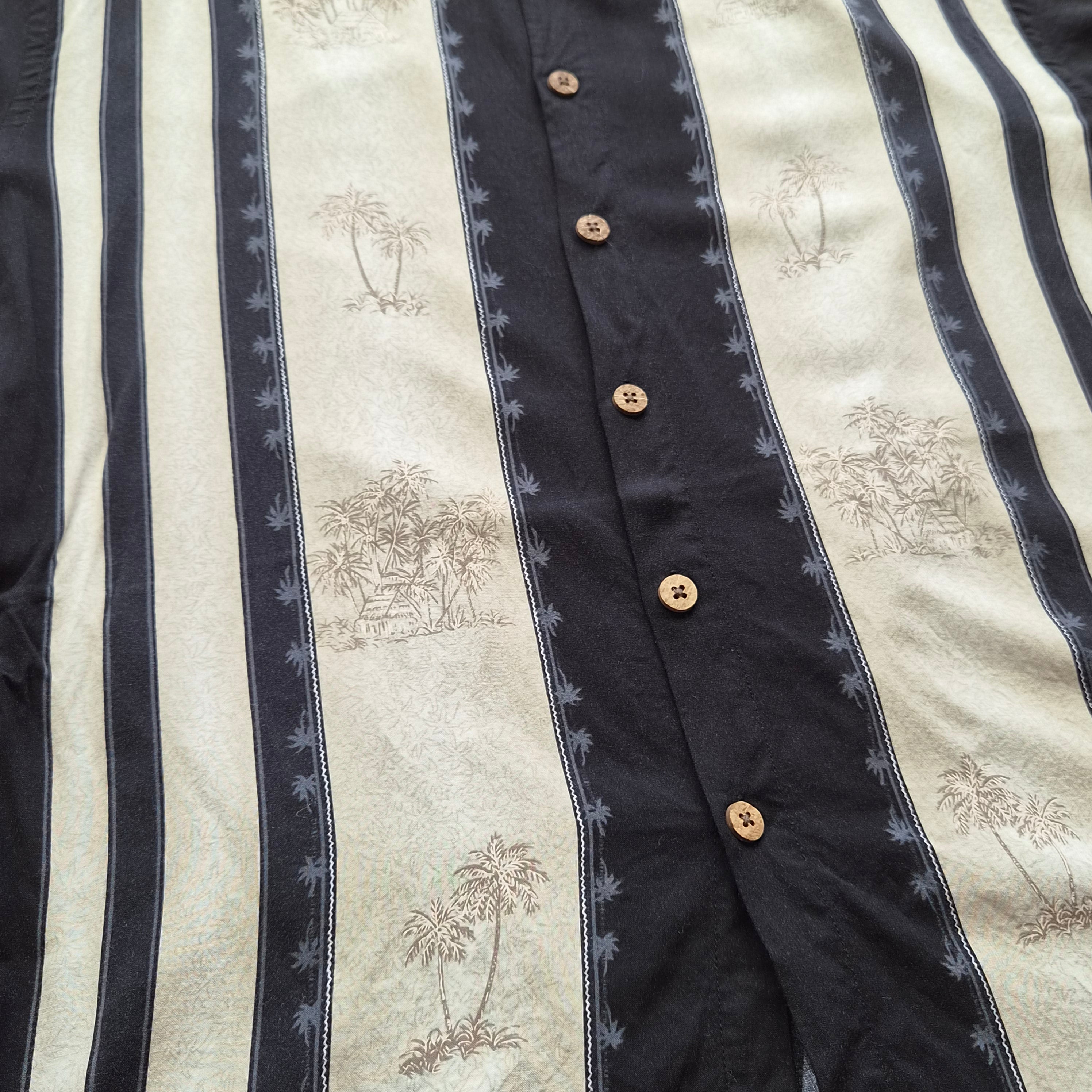 Chemise Hawaïenne Vintage Island Shores - Palmiers Bandes Noir & Blanc - Rayon - L