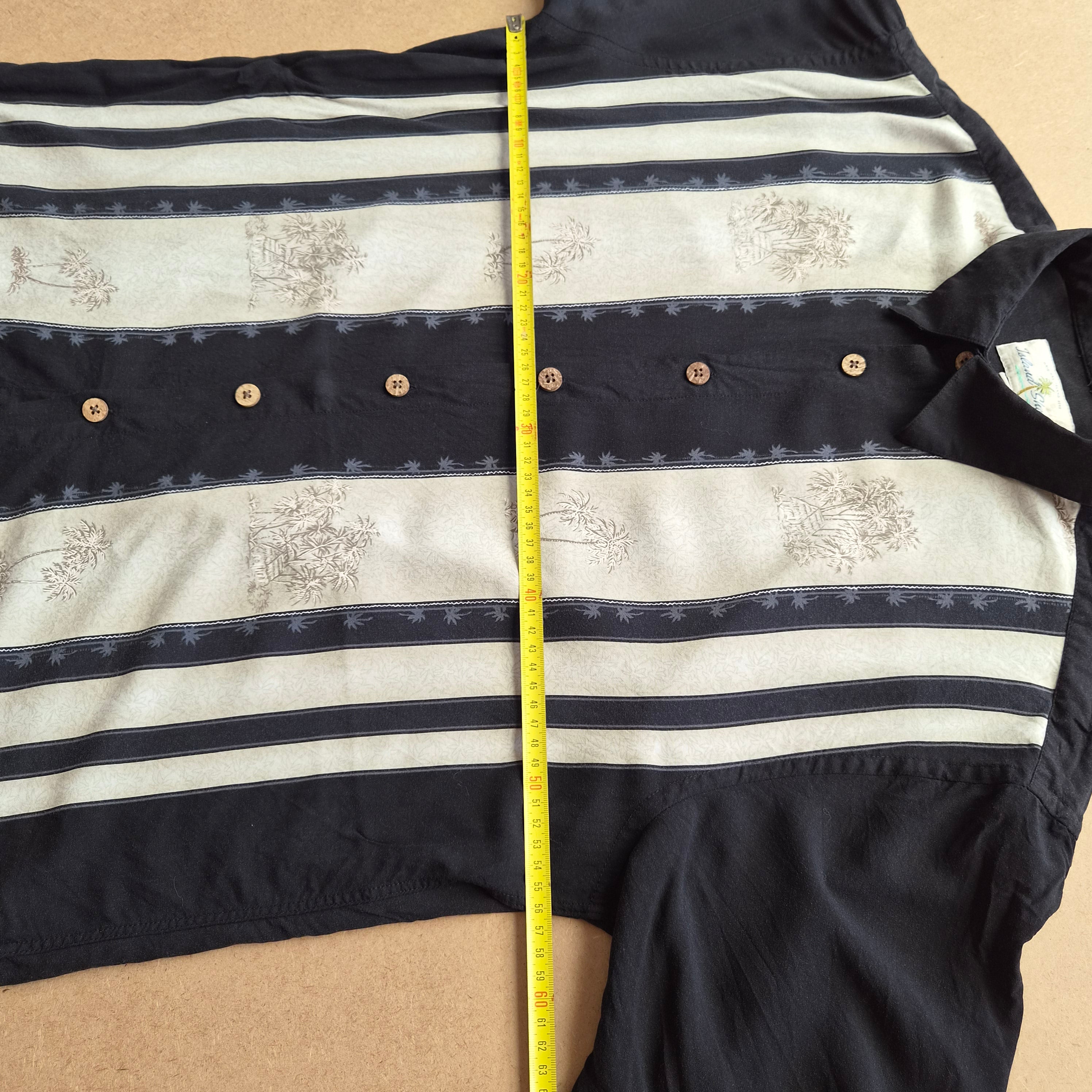 Chemise Hawaïenne Vintage Island Shores - Palmiers Bandes Noir & Blanc - Rayon - L
