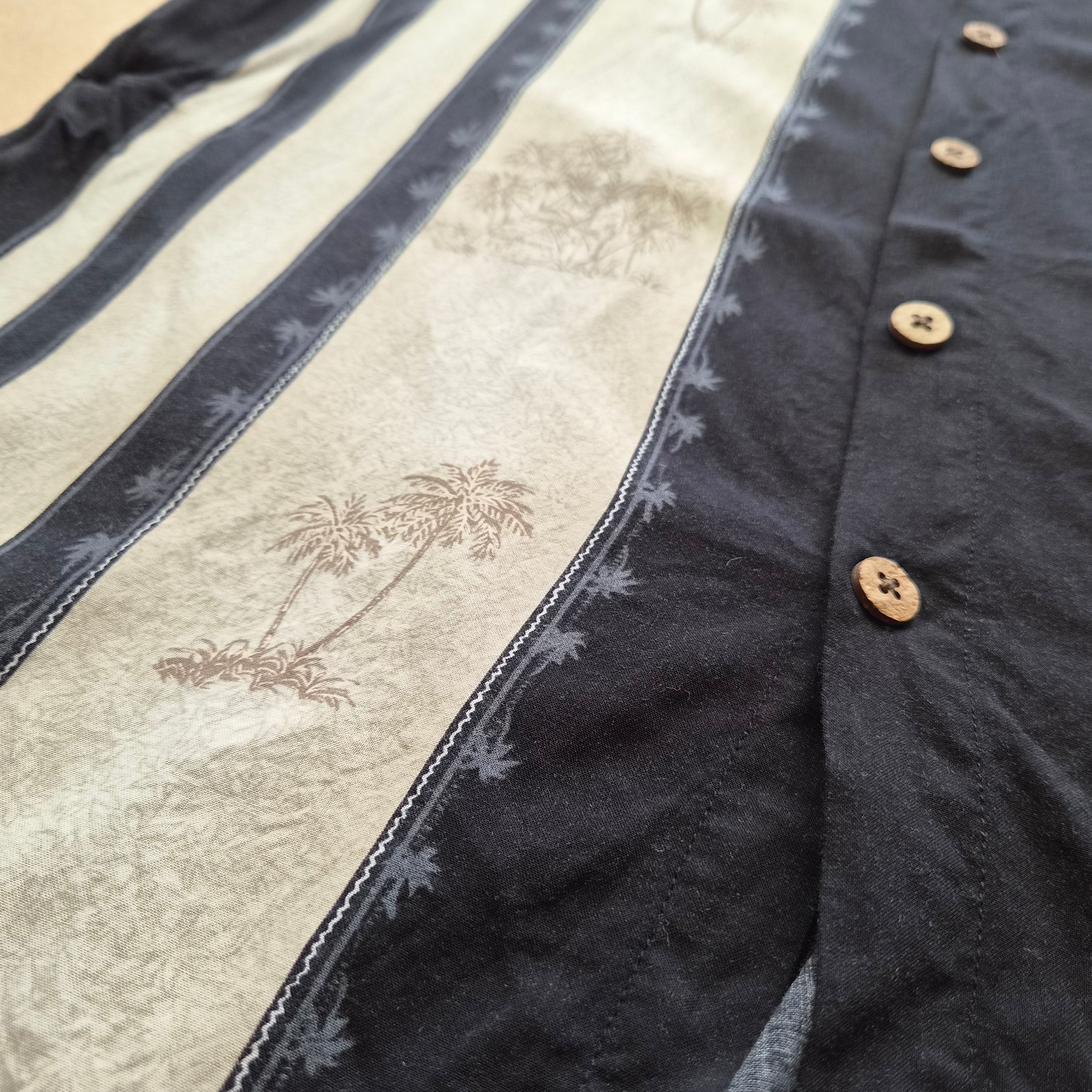 Chemise Hawaïenne Vintage Island Shores - Palmiers Bandes Noir & Blanc - Rayon - L