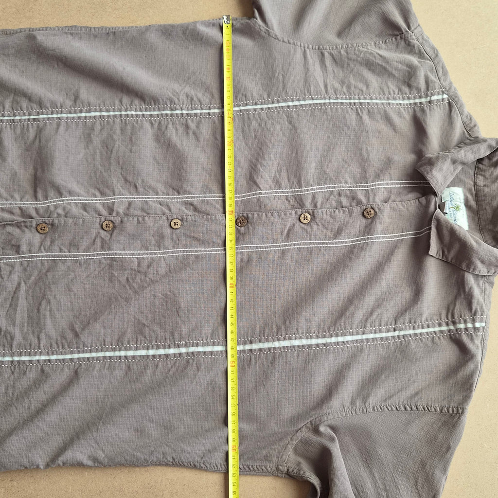 Chemise Hawaïenne Vintage Island Shores - Bandes Brodées Taupe - Soie - XL