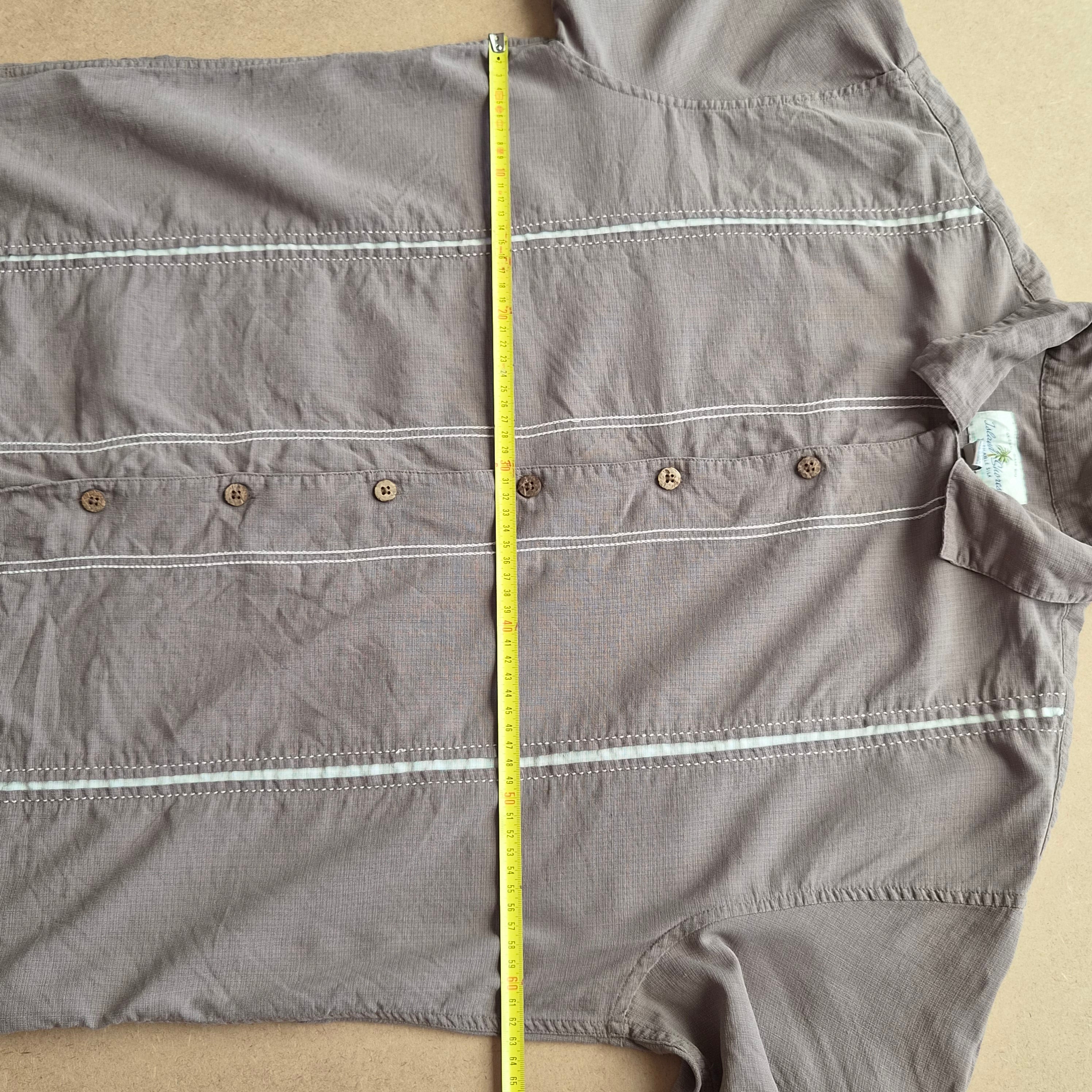 Chemise Hawaïenne Vintage Island Shores - Bandes Brodées Taupe - Soie - XL