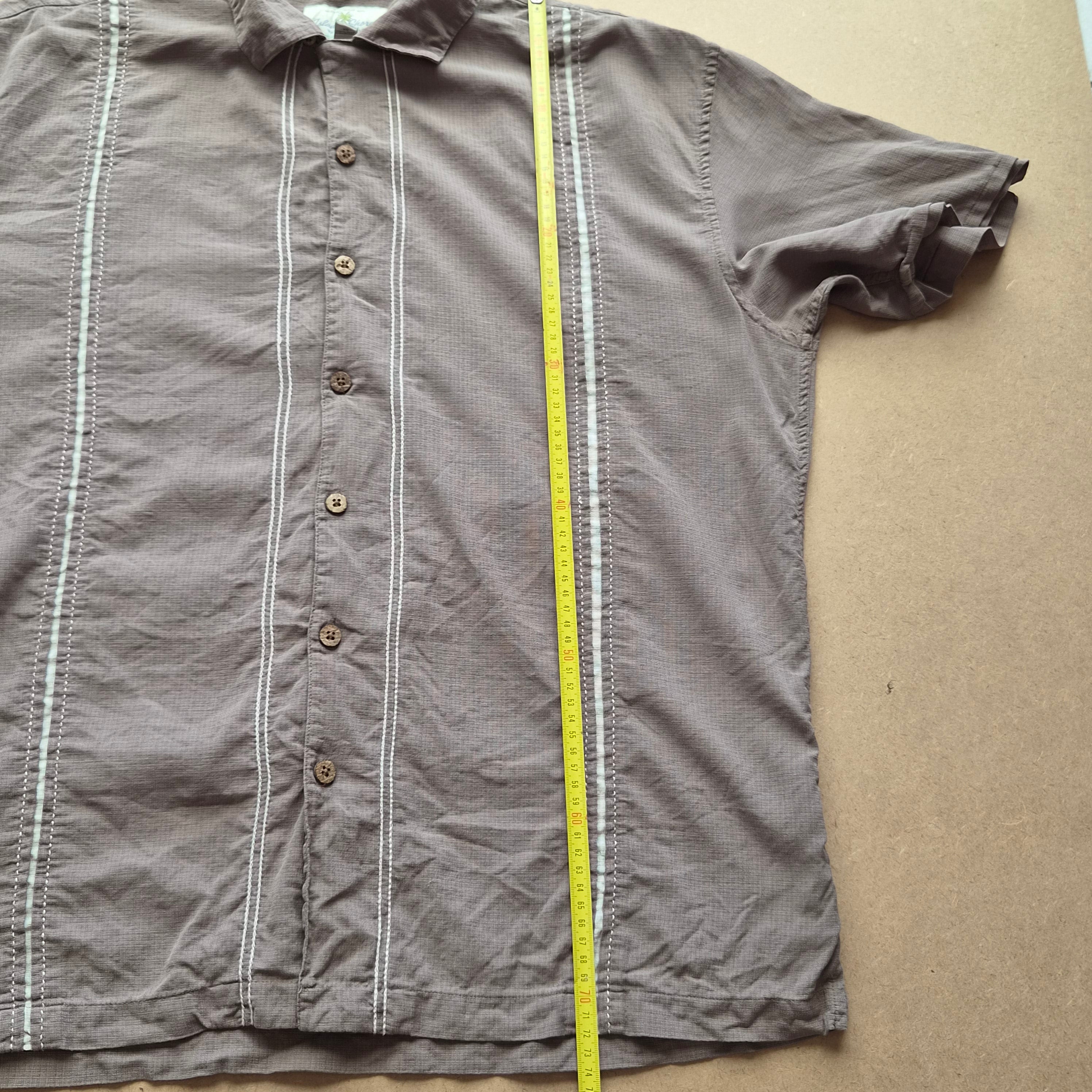 Chemise Hawaïenne Vintage Island Shores - Bandes Brodées Taupe - Soie - XL