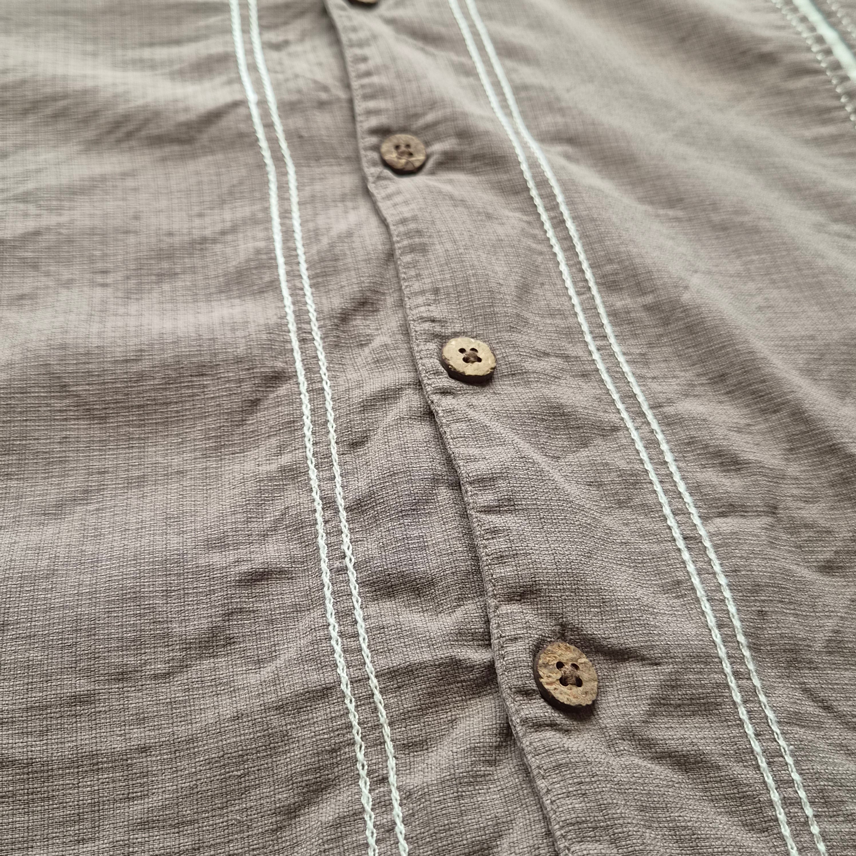 Chemise Hawaïenne Vintage Island Shores - Bandes Brodées Taupe - Soie - XL