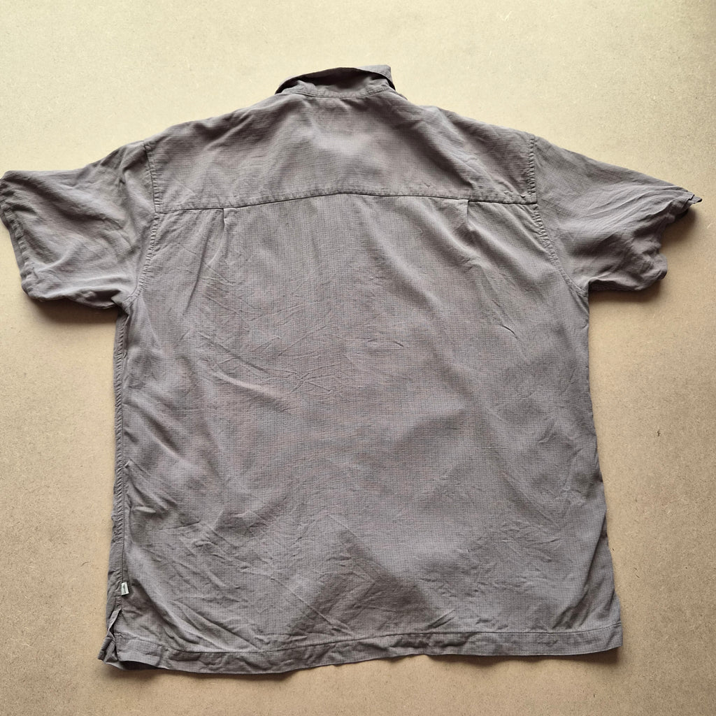 Chemise Hawaïenne Vintage Island Shores - Bandes Brodées Taupe - Soie - XL