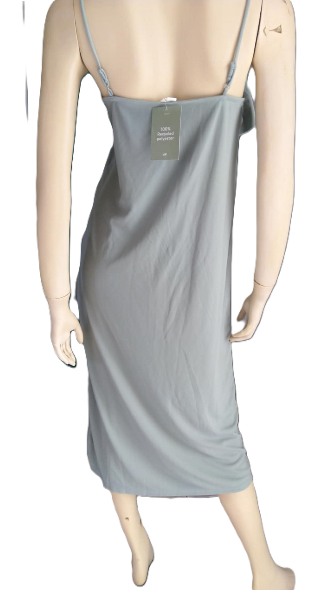 Robe Midi H&M Gris Bleu — Volant Asymétrique — S — 100% Polyester Recyclé — Neuve avec étiquette