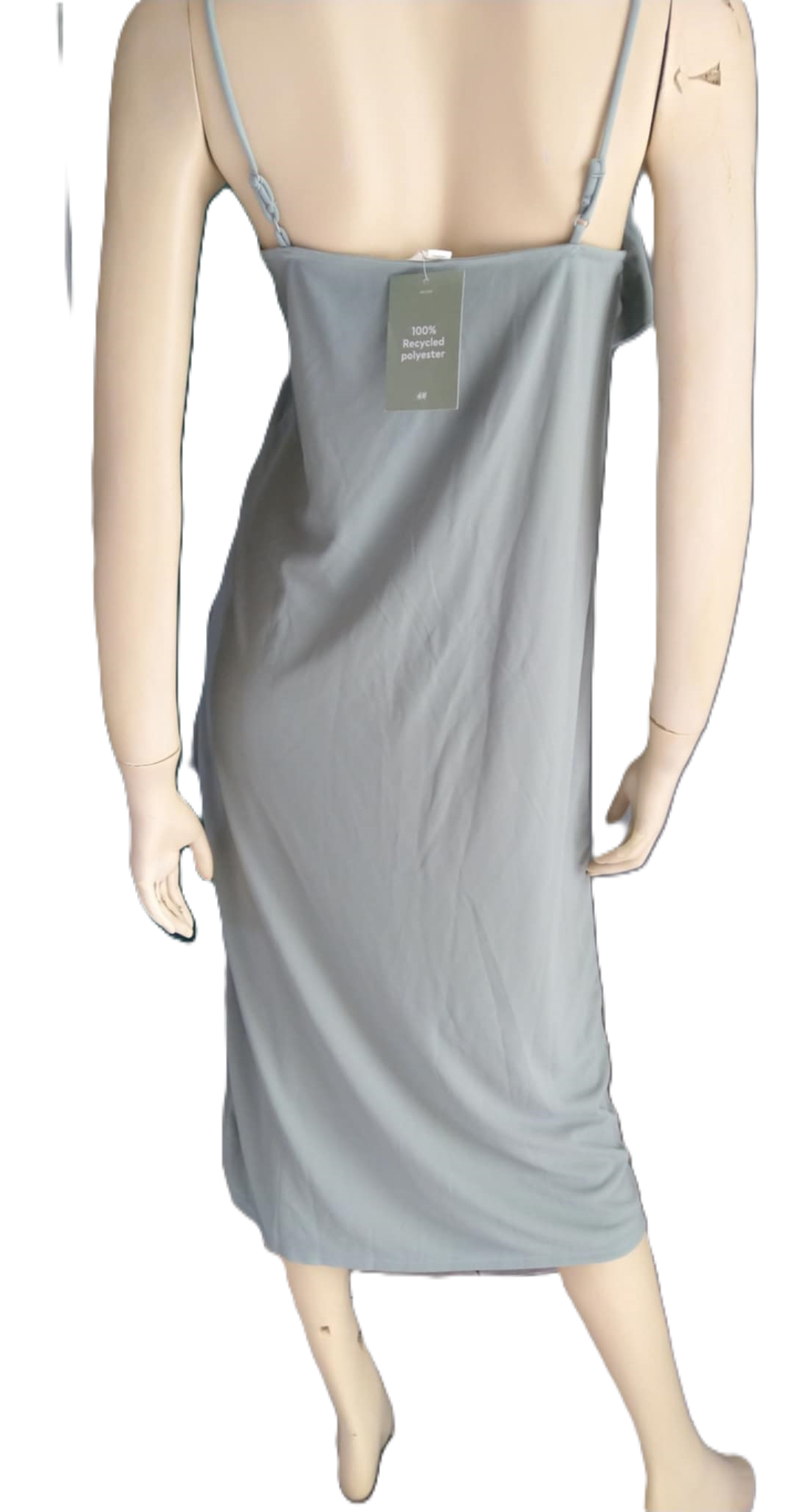 Robe Midi H&M Gris Bleu — Volant Asymétrique — S — 100% Polyester Recyclé — Neuve avec étiquette