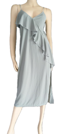 Robe Midi H&M Gris Bleu — Volant Asymétrique — S — 100% Polyester Recyclé — Neuve avec étiquette